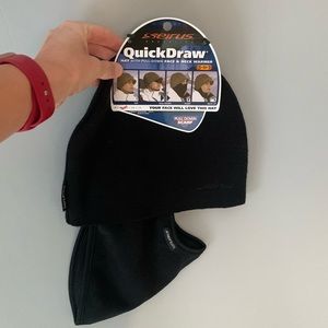 Quick draw hat with pull down face and neck warmer